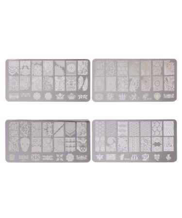 Lurrose 4 pieces nail stamps nail blemts nail art stamp plate nail art tools nail art panels nail art templates nail dance plates made of metal nail stamping animal optional