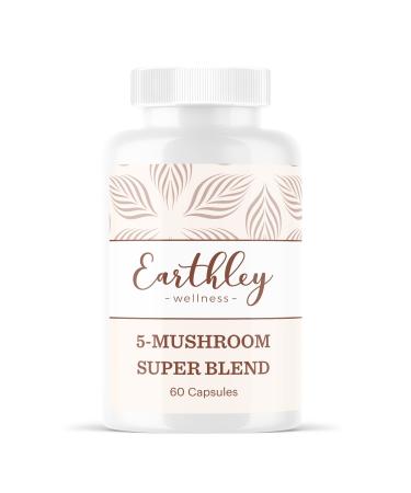 Earthley Wellness, 5-Mushroom Super Blend, Nutritional Support, Naturally Occurring Vitamins and Minerals, Antioxidants, Supports Gut Health, Immune Health, All Organic Supplements (60 Capsules)