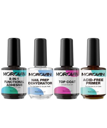 Morovan Builder Gel Nail Polish: 8-in-1 Functional Adhesive Clear Builder Gel in a Bottle Extension Hard Gel for Nails with Gel Top Coat Nail Dehydrator and Primer Base Gel Rhinestone Gel