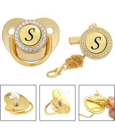 Kisbeibi Baby Pacifier with Clip - Diamond Golden Initials 2-Piece Weaning Set for Boys & Girls (Letter M) - Shop Now! - Buy Online on GoSupps.com
