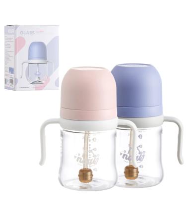 Nouri Glass Baby Bottles  Bottles for Breastfeeding Babies  Breast-Like Nipple for Natural Latch  Slow Flow  6 oz(Purple/Pink Random Blind Box) 6 Ounce