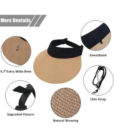 Women's Foldable Straw Sun Visor Hat - Wide Brim Beach Cap for Summer UV Protection in Korean Style - Khaki - Buy Online on GoSupps.com