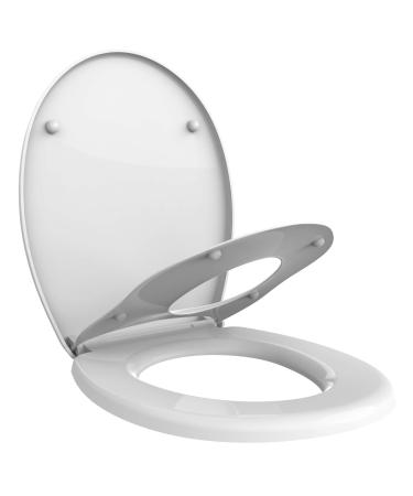 Todeco Toilet Seat with Built in Potty Training Seat, 2-in-1 Round Family Toilet Seat Cover for Toddlers & Adults,Slow Close & 1-Click Remove,White