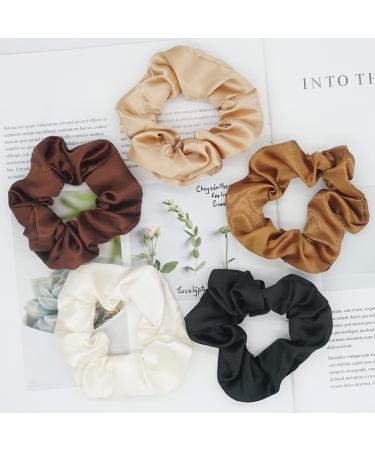 Unifinds Small Satin Scrunchies Pack - 5pc Hair Ties Set for Women, Girls, Kids - Black/Brown/Beige Colors - Elastic Hair Bands for Ponytail - Scrunchie Accessories - Buy Online on GoSupps.com
