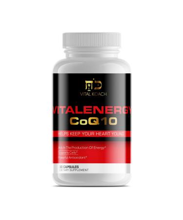 Vitalenergy CoQ10 Ubiquinone 200mg 30 Capsules Supports Cardiovascular Health Cellular Energy Production and Antioxidant White/Red/Black