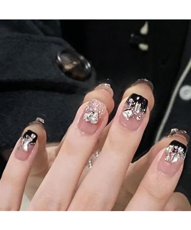 Handmade Wearing Nail Patch Gradient French Black Edge Love Detachable Nail Patch(Black M) - Buy Online on GoSupps.com