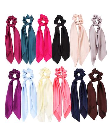 Chiffon Bowknot Hair Hair tie vintage floral scarf hair tie Hair tie ponytail holder with dabs hair accessories ropes for women (12 pack)