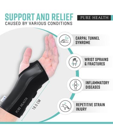 Pure Health Premium XL Right Wrist Support Brace - Relieves Carpal Tunnel, Sprains, Tendonitis, RSI - Adjustable Compression for Men and Women - Buy Online on GoSupps.com