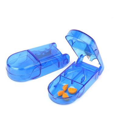 Pill Cutter for Small Pills, Portable Travel Pill Cutter Pill Splitter with Blade Guard Safety Medicine Slicer with Stainless Steel Blade for Cutting Pills, Tablets, Vitamins(Blue, 2 PCS)