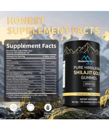 8-in-1 Herbal Supplement with Himalayan Shilajit Ashwagandha Rhodiola Rosea Ginseng 15250mg | Natural Dietary Supplement (60 Gummies Shilajit Gummies) - Buy Online on GoSupps.com