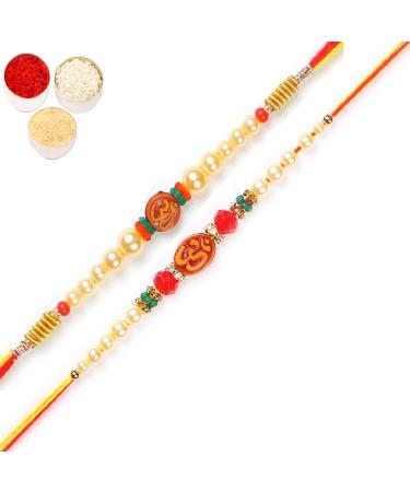 Ghasitaram Gifts Rakhi for Brother Rakhis Online - Set of 2 6135 6276 Om Pearl Rakhi Threads