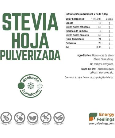  Energy Feelings Energy Feelings Powdered Estevia Leaves 100g - Buy Online on GoSupps.com