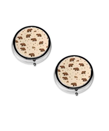 (Cartoon Cute Bear) Round Pill Box 3 Compartment Pill Box Mini Decorative Pocket Purse Portable Travel Medicine Tablet Vitamin Holder Organizer Pill Case