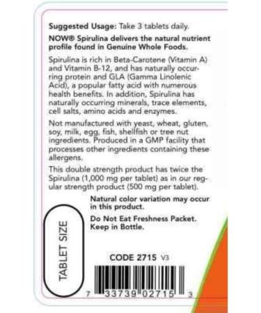 Now Foods - Certified Organic Spirulina 1000 mg 120 Tablets - Buy Online on GoSupps.com