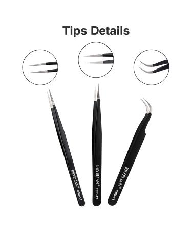 BEYELIAN Eyelash Extension Tweezers Set - 3 Professional Isolation & Volume Lash Tweezers in Black - Buy Online on GoSupps.com
