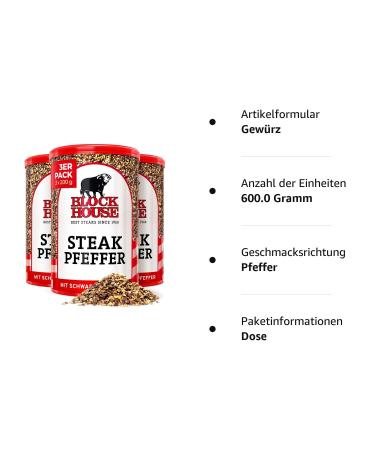 Block House Steak Pepper - Premium Black Pepper Spice Mix 3x200g | Restaurant Quality Seasoning for Perfect Steaks - Buy Online on GoSupps.com