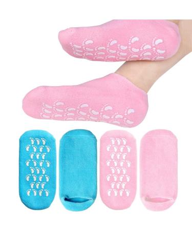 2 Pairs Moisturizing Socks, Gel Socks Soft Moisturizing Gel Socks, Gel Spa Socks for Repairing and Softening Dry Cracked Feet Skins (Blue & Pink)