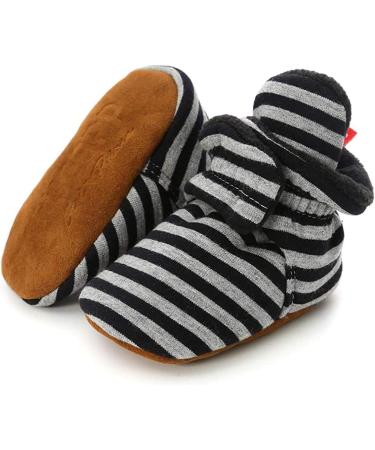 TMEOG Baby Booties Slippers | Newborn Infant Winter Boots | Boys Girls 0-18 months | Dark Black Striped - Buy Online on GoSupps.com