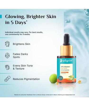 Pilgrim 10% Vitamin C Face Serum For Daily Brightness 30 ml | Face serum for glowing skin | Reduces Dark Spots & Evens Skin Tone | Fragrance Free | For Men and Women | All Skin Types | - Buy Online on GoSupps.com