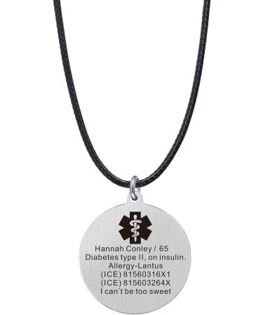 Shop MunsteryAid Medical Alert ID Necklace for Women - Engraved 316L Stainless Steel Emergency ID Dog Tag with Leather Cord - Buy Online on GoSupps.com