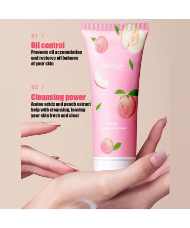 BIOAQUA Peach Cleanser Foam Amino Acid Clarifying Facial Skin Cleansing 100g / 3.53oz - Buy Online on GoSupps.com