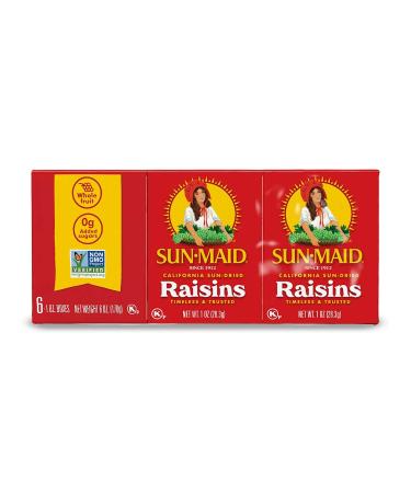 Sun-Maid California Raisins Snack | 1 Ounce Boxes | Pack of 6 | Whole Natural Dried Fruit | No Artificial Flavors | Non-GMO Raisin Snacks 1 Ounce (Pack of 6)