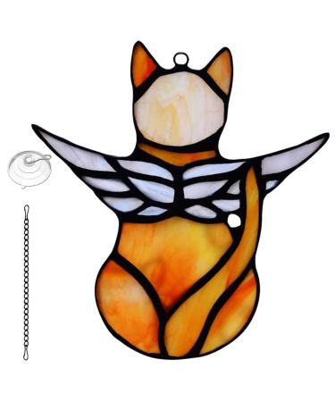 Lam-lord Angel Cat Memorial Ornaments Cat Decor Suncatcher Window Hanging Pet Memorial Statue for Cat Lovers Cat Themed Gifts Ornaments(Orange)