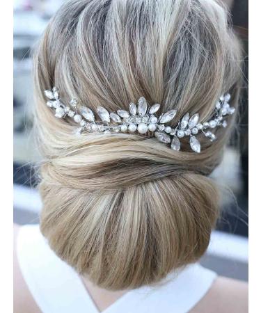 Brishow Silver Pearl Crystal Bride Wedding Hair Comb - Rhinestone Bridal Hair Accessories for Women and Girls - Buy Online on GoSupps.com