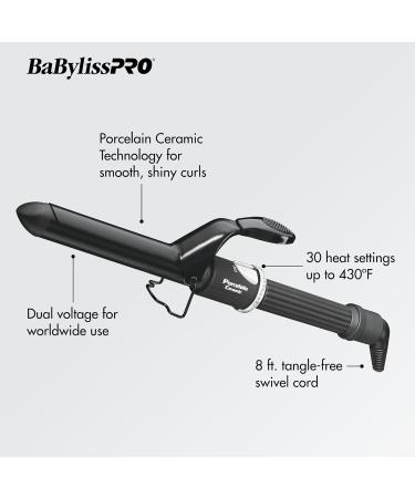 BaByliss Pro Spring Curling Iron Porcelain Ceramic Professional For Multiple Hair Types Reaches 430 Degrees for Loose Long Lasting Curls - Buy Online on GoSupps.com