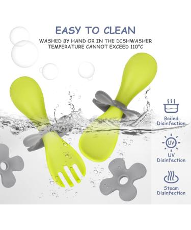 Vicloon Baby Fork and Spoon Set - Self Feeding Utensils for Toddlers, Green Flowers - Baby Cutlery Set for Kids - Buy Online on GoSupps.com