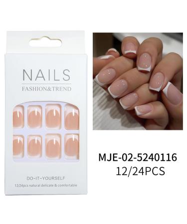 Short Square Press on Nails - French Tip Full Cover Acrylic Fake Nails - 24Pcs Exquisite Design Manicure Tips for Women & Men - Buy Online on GoSupps.com