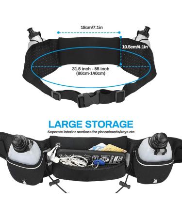 Luckit Hydration Running Belt with 2 Water Bottles(2 x 300ML)  Reflective Running Waist Bag Bum Bag Adjustable Sports Waist Pouch for Marathon Running Hiking Camping Cycling Jogging Black Stretchable Waistband - Buy Online on GoSupps.com
