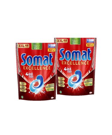 Somat Excellence 4-in-1 Caps (2 x 44 Caps) Quick-Dissolving Dishwasher Tablets Somat Caps for Excellent Cleaning and Shine even in the Eco Program and at Low Temperatures 44 Count (Pack of 2)