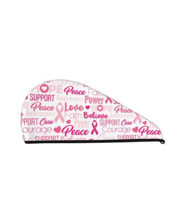 Breast Cancer Pink Ribbons Awareness (2) Microfiber Hair Towel Soft Super Absorbent Hair Towel Wrap for Women Coral Velvet Quick Dry Hair Cap for Long Curly and Thick Hair
