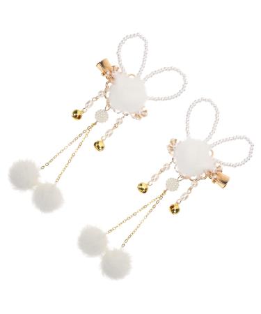 Amosfun 1 Pair Bunny Hairpin Kids Decor Baby Decor Rabbit Ear Headbands Plush Hairpins Pearl Hair Ties Pearl Hair Pin Retro Decor Pompom Hair Tie Vintage Metal Plush Ball Miss