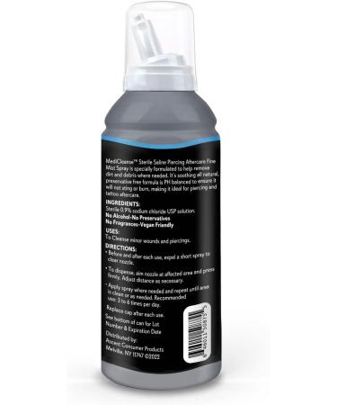 MediCleanse Sterile Saline Piercing Fine Mist Spray 7.5 Oz - Alcohol-Free Vegan Formula for Piercings & Tattoos - Buy Online on GoSupps.com