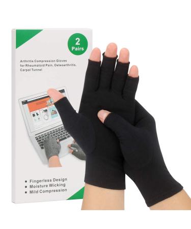 2-Pair Arthritis Compression Gloves for Alleviate Rheumatoid Osteoarthritis, Carpal Tunnel Raynauds Disease, Ease Muscle Tensi on Fingerless, Breathable & Moisture, Women and Men (Black, Medium) Black Medium (2 Pair)
