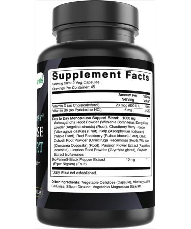 Best Naturals Day-to-Day Menopause Supplements for Women with Ashwagandha Dong Quai Chastberry Kelp Red Raspberry Black Cohosh & BioPerine 90 Veg Capsules - Buy Online on GoSupps.com