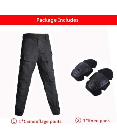 HANWILD Combat Pants with Knee Pads Multicam Rip-Stop, Tactical Airsoft & Hunting Trousers - Black (Small) - Buy Online on GoSupps.com
