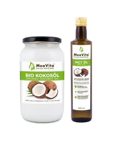 MeaVita GreatVita Organic coconut oil virgin 1 liter + MCT oil 500 ml print may vary