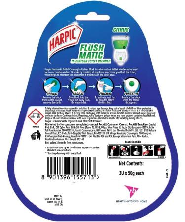 Harpic Flushmatic In-Cistern Toilet Cleaner Blocks Citrus - 150 g | Toilet Flush Cleaner Balls 3 count (Pack of 1) Citrus Blocks - Buy Online on GoSupps.com