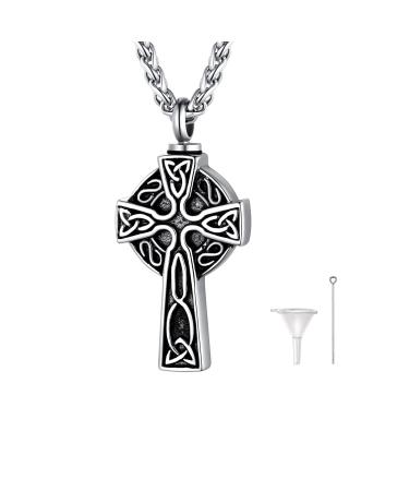 U7 ladies cremation urn necklace for ash cycle of life/Celtic knot/dog feet/wings/crucifix/cylinder urn chain stainless steel pendant chain fire burial jewelry for men 02-silver adaptable