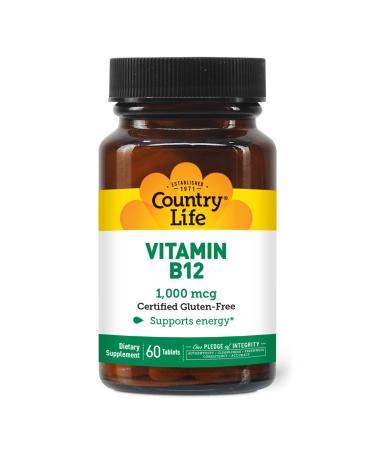 Country Life Vitamin B12 Supports Energy & Red Blood Cell Production 1000mcg 60 Tablets Certified Gluten Free Certified Vegan Certified Halal - Buy Online on GoSupps.com