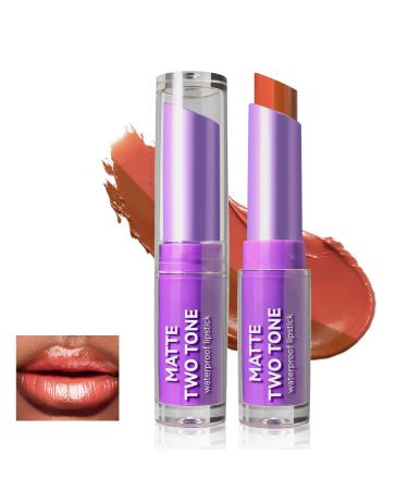 Brown Lipstick & Lip Liner 2 in 1 Combo for Big Lips Double Color Tone Lazy Lip Tint Create Plumping Fake Big Mouth Waterproof Matte Nude Gradient Fuller Lips Makeup For Dark Skin Women#06 #06 Brown