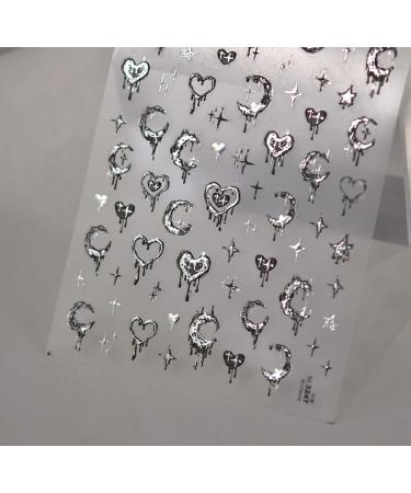 Silver Melted Heart Moon Stars 5D Acrylic Nail Art Stickers - Retro Design for Women | International Shipping Available - Buy Online on GoSupps.com