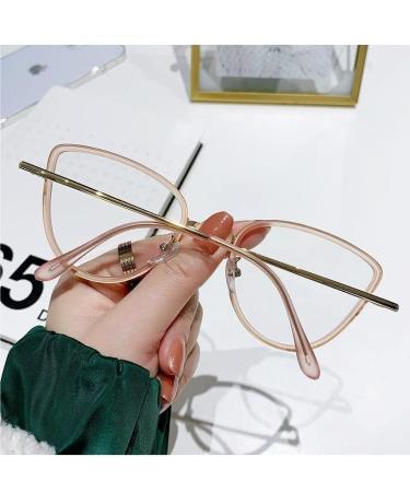 Large Cat-Eye Reading Glasses - Fashionable Blue Light Blocking +0.00 Pink-Golden - Stylish Computer Readers for Eye Fatigue Relief - Buy Online on GoSupps.com