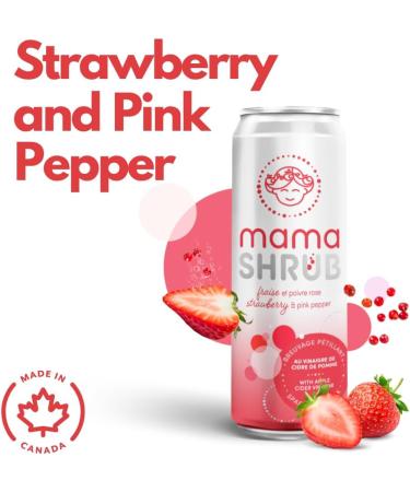 MAMASHRUB Organic Strawberry & Pink Peppercorn Sparkling Drink with Apple Cider Vinegar 12 x 330mL Cans 100% Natural Organic Non-Alcoholic Made in Canada - Buy Online on GoSupps.com