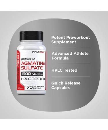 Piping Rock Agmatine Sulfate Capsules | 1500mg | 70 Pills | Premium Grade Supplement | Non-GMO Gluten Free - Buy Online on GoSupps.com