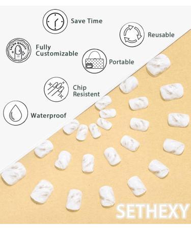 Sethexy Smokey Marble White False Nails - 24Pcs Glossy Collection for Women and Girls - Buy Online on GoSupps.com