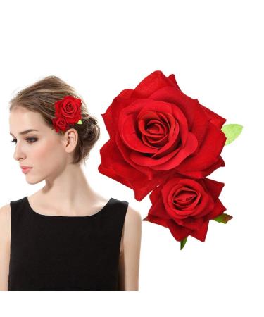 Red Rose Flower Hair Clip Comb - Bridal Wedding Hair Accessory for Girls and Women - Buy Online on GoSupps.com
